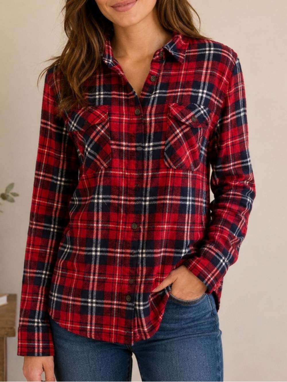 long sleeve farmers plaid checkered Red Shirt size Small